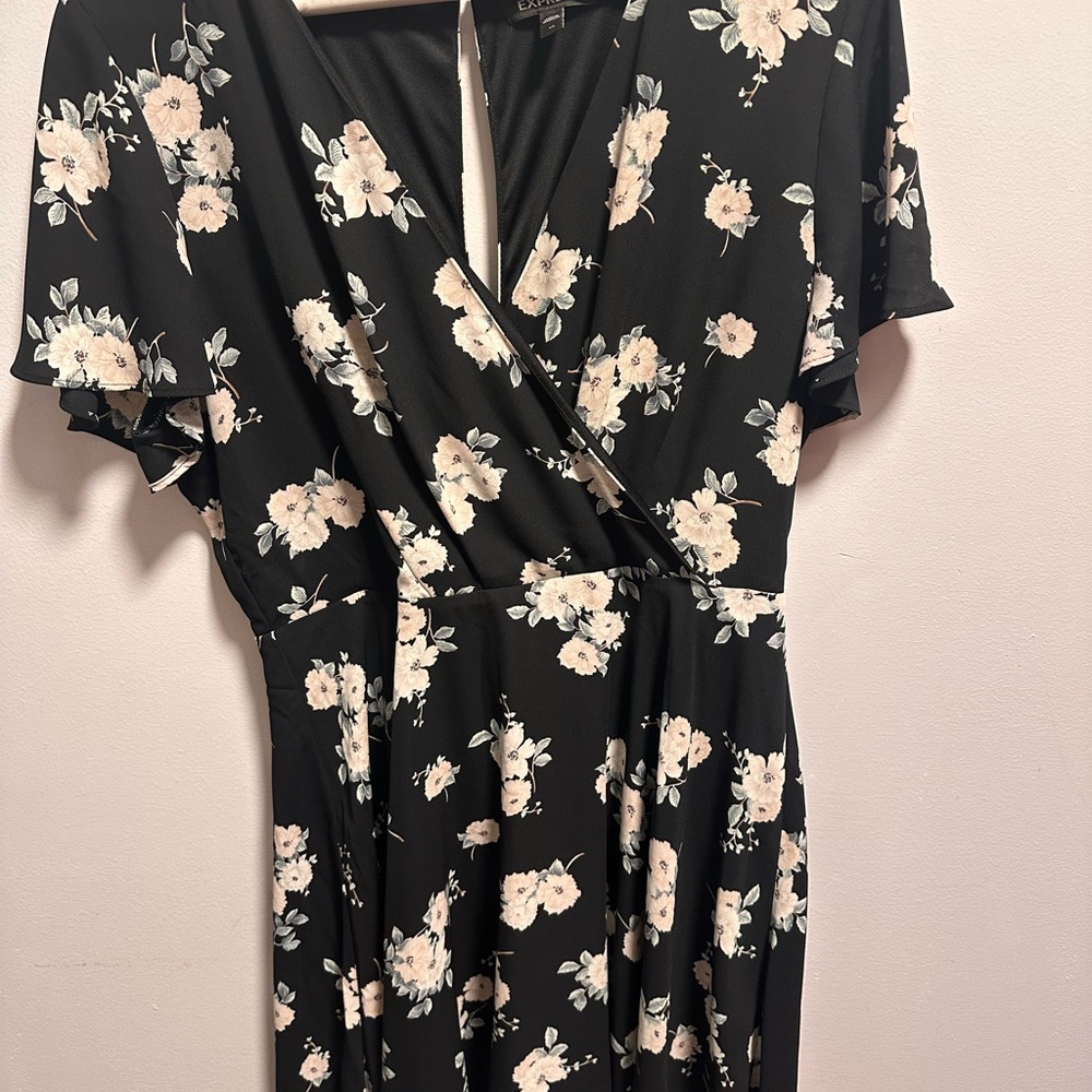 Express Black Floral Flutter Sleeve Mini Dress